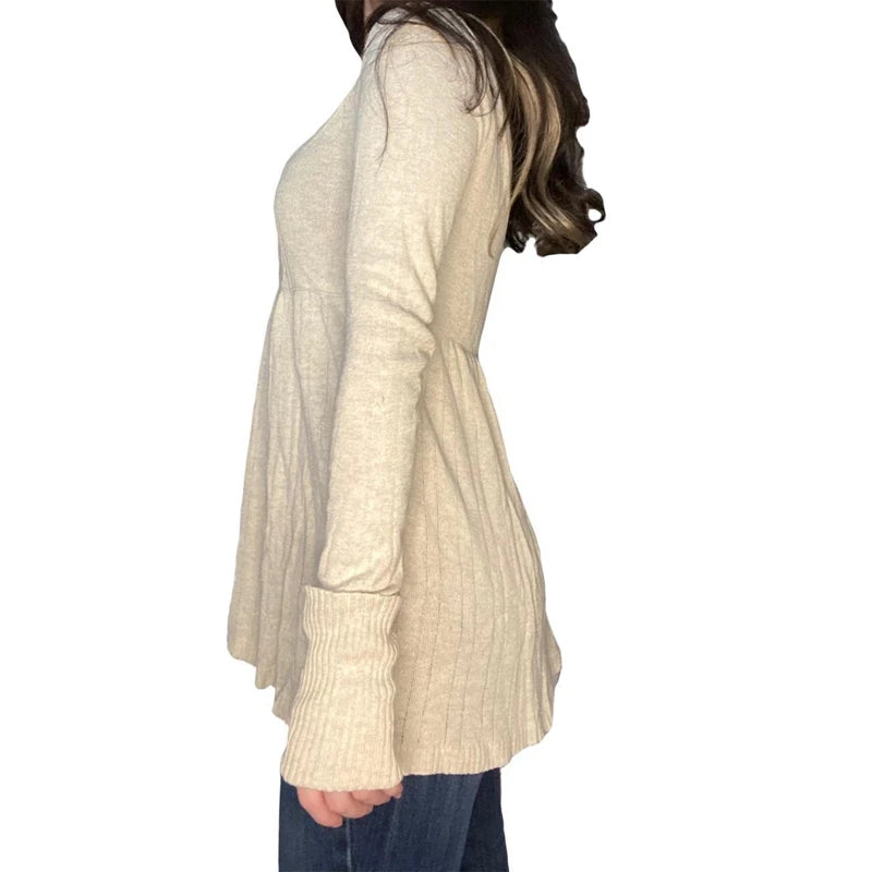 Aesthetic Coquette Knit Sweaters Outfit Vintage Babydoll Tops Pullovers Lady Autumn Square Neck Long Sleeve Knitwear Jumpers Y2k