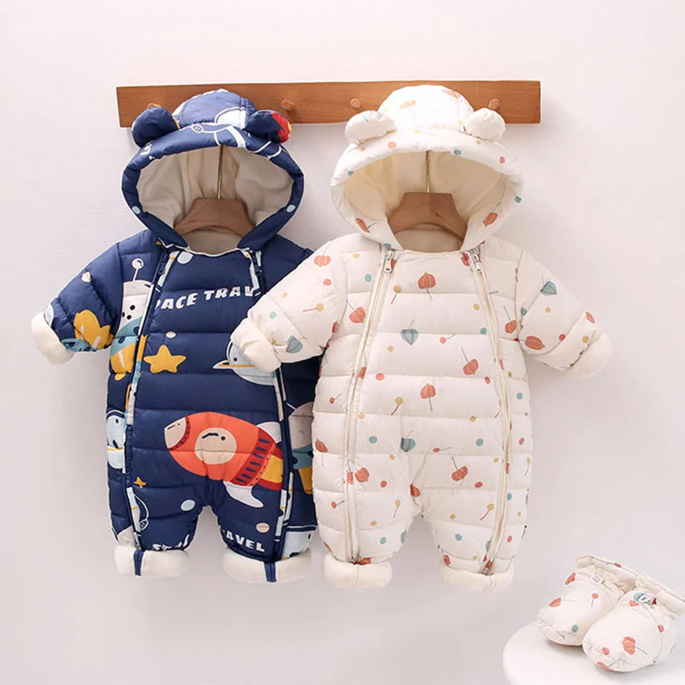 Children Autumn Winter Overall For Infant Down Cotton Thicken Clothes Hooded new born Baby costume Boys Girls Jumpsuit Romper