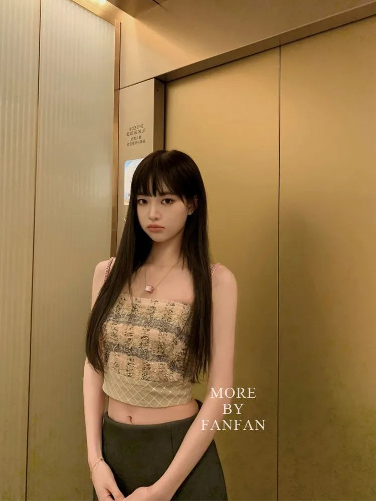 Sexy  Camis Plaid Chic  tube top Slim Korean Tanks Top Sleeveless Elegant  Crop Top Summer Women Bustier
