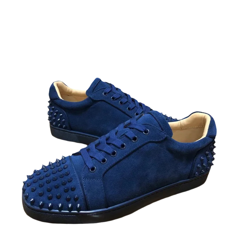 Luxury Low Top Rivet Design Toe Casual Shoes Blue Suede Couple Sneakers Red bottoms shoes for men Outdoor Walking Best Selling