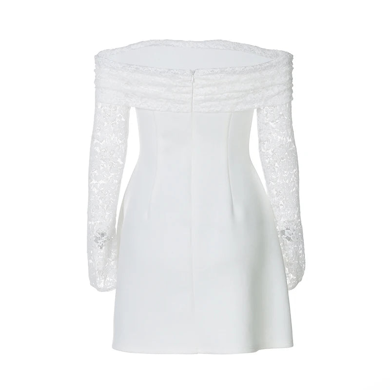 Mozision Off-shoulder Long Sleeve Sexy Mini Dress For Women Robe Strapless Backless High Waist A-line Elegant Club Party Dress