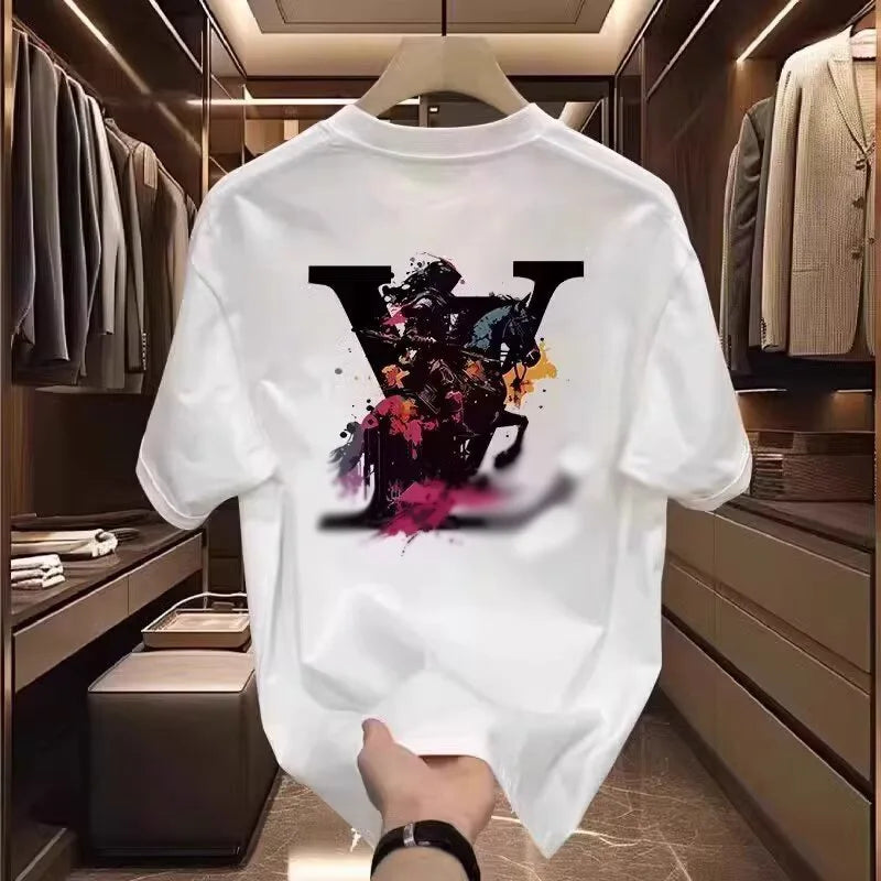 American Heavy Cotton Short-sleeved T-shirt Men's and Women's Summer Trend New Printed Loose Top Sports and Leisure Popular Top