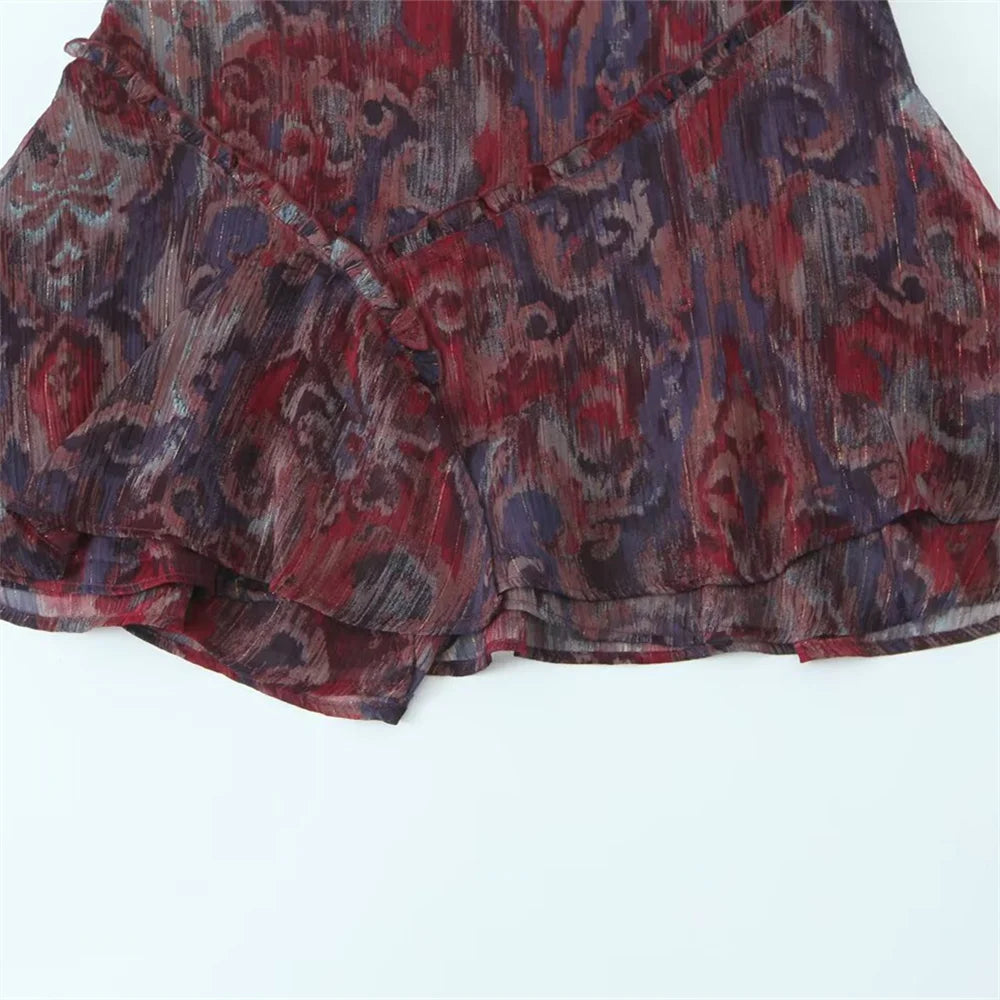 2025 Spring/Summer New Fashionable Women's Clothing Retro Metal Line Printed Mini Skirt with Temperament Overlapping Half Body S