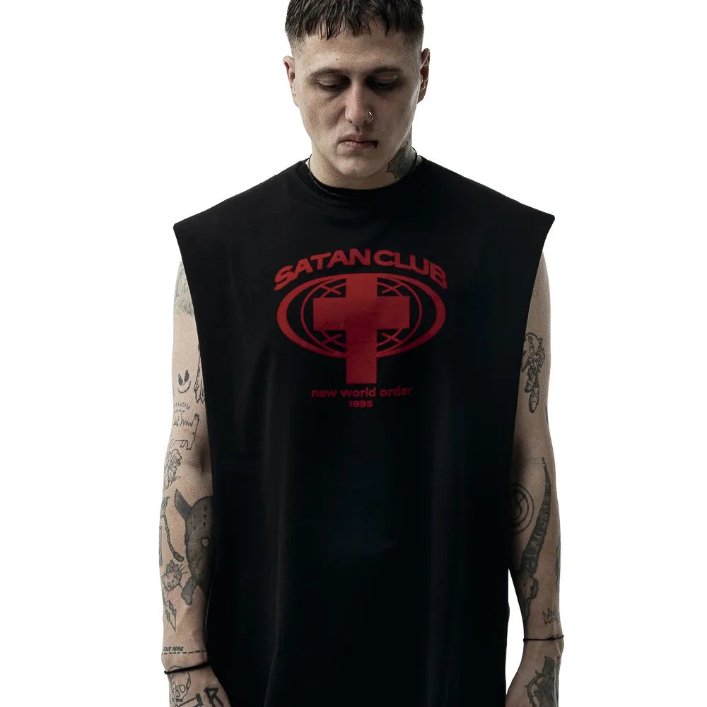 Harajuku Oversized Streetwear Men's Clothing Satan Club Graphic Print Tank Tops Cotton Hip Hop sleeveless Tshirt Gothic Y2k Vest