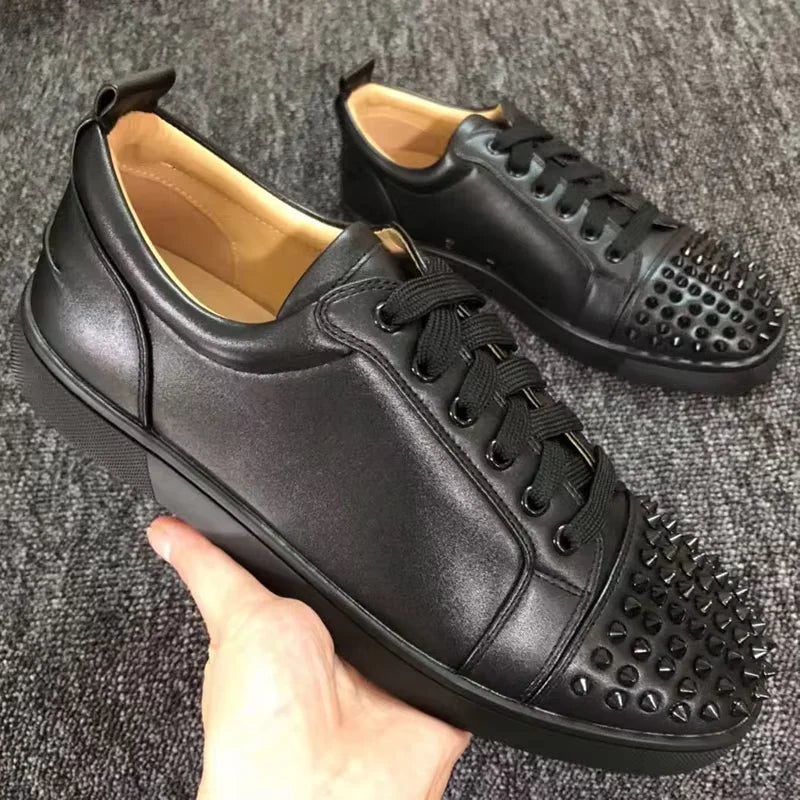 women's casual rivet shoes black white studded shoe singer DJ stage dress original leather flat sneakers men designer footwear