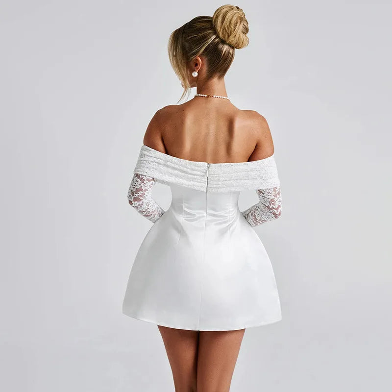 Mozision Off-shoulder Long Sleeve Sexy Mini Dress For Women Robe Strapless Backless High Waist A-line Elegant Club Party Dress