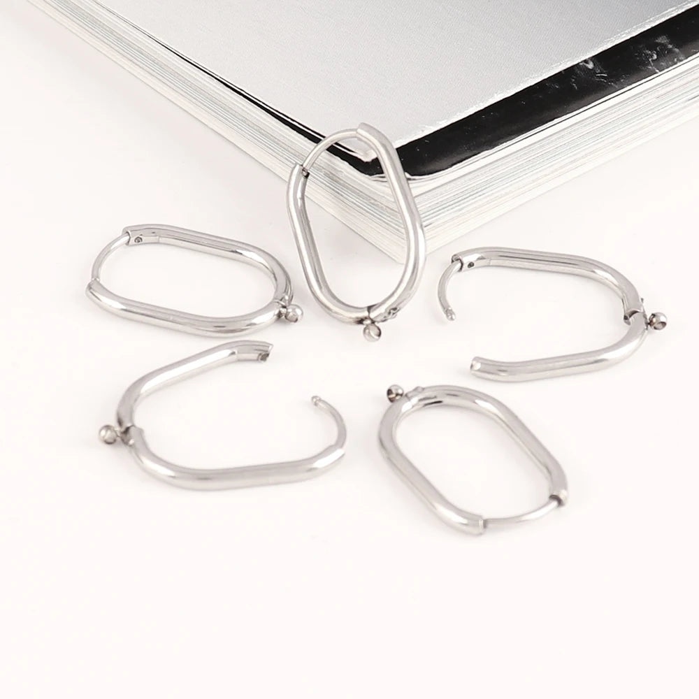 5pcs 316L Stainless Steel Heart Hoop Earrings Posts Star Geometric Oval Earring Base For DIY Jewelry Making Accessories
