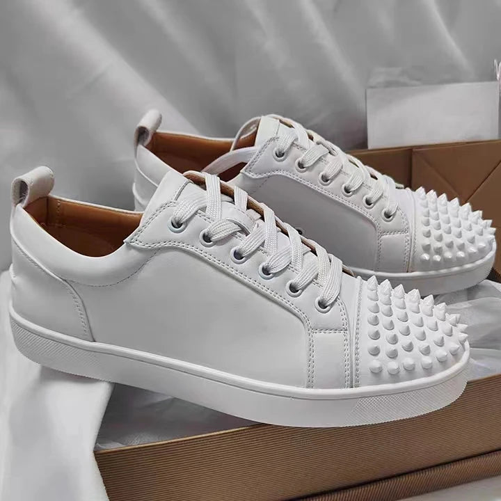 men fashion punk hip hop dress rivets shoes natural leather spikes shoe brand designer studded sneakers young stylish footwear