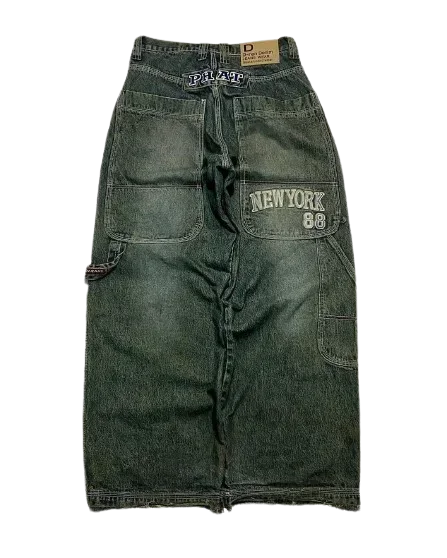 2025 New American Retro Flame Embroidery Baggy Women's Jeans Y2K Harajuku Hip Hop Gothic High Waist Wide Trousers Street Wear