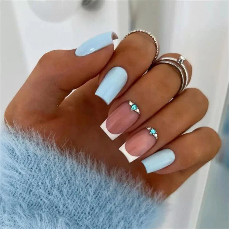 24pcs Simple Nails Fake Press On Art Reusable Adhesive False Supplies Charms Products Stylist Decorated False Nails Design
