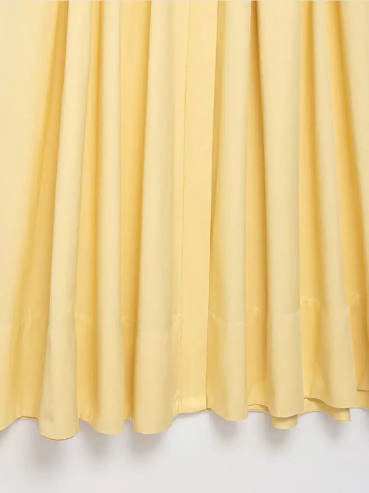 Fashion Sleeveless Long Yellow Shirt Dress Women Pleat Lapel Button Party Lace Up Dresses 2025 Summer Lady Commute Vestidos