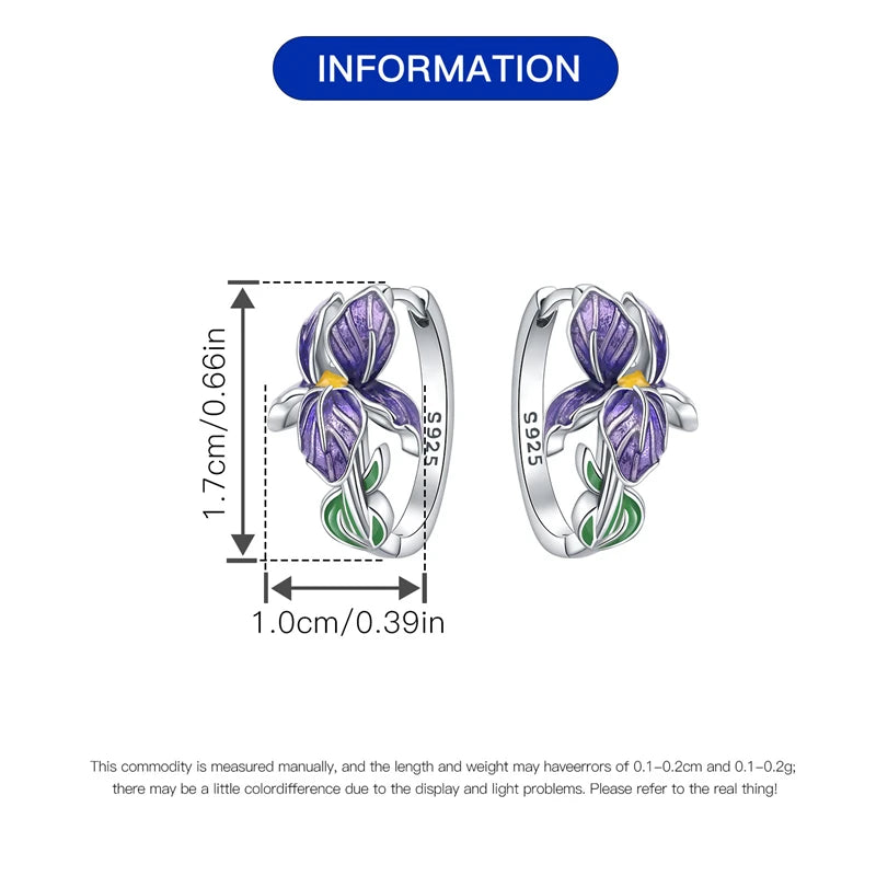 925 Sterling Silver Floral plant series greenery iris vine Hoop Earrings For Women Wedding Engagement Birthday Jewelry Gift 2024