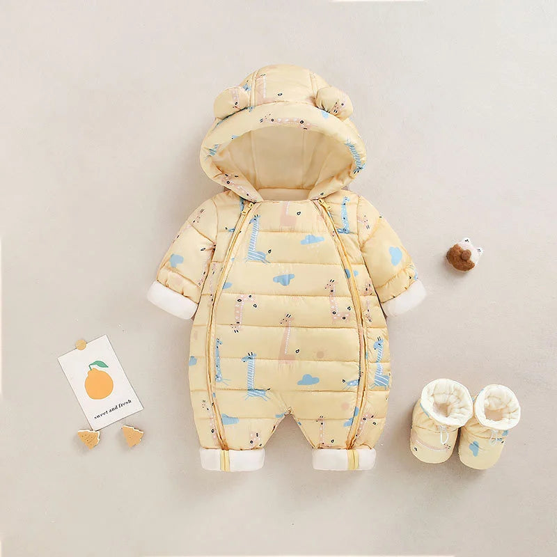 Children Autumn Winter Overall For Infant Down Cotton Thicken Clothes Hooded new born Baby costume Boys Girls Jumpsuit Romper