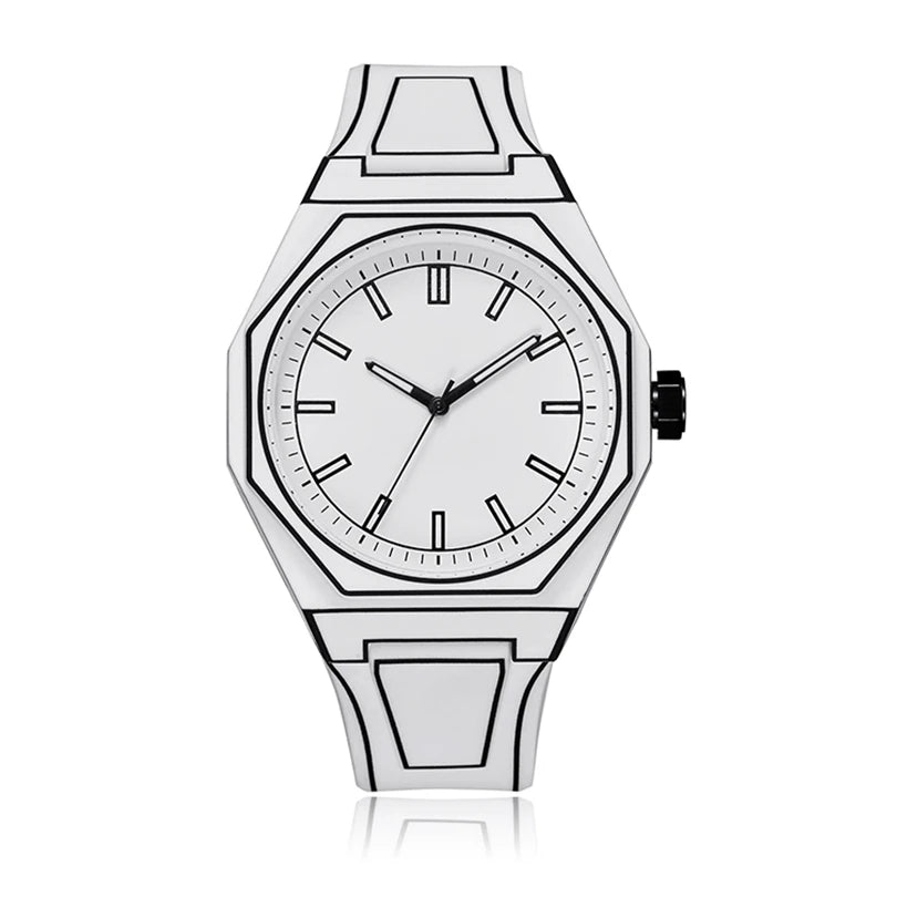 Luxury Men Watch Men's Quartz Wristwatch Minimalist Black White Dial Male Sports Reloj Silicone Rubber Strap Man Unusual Clock