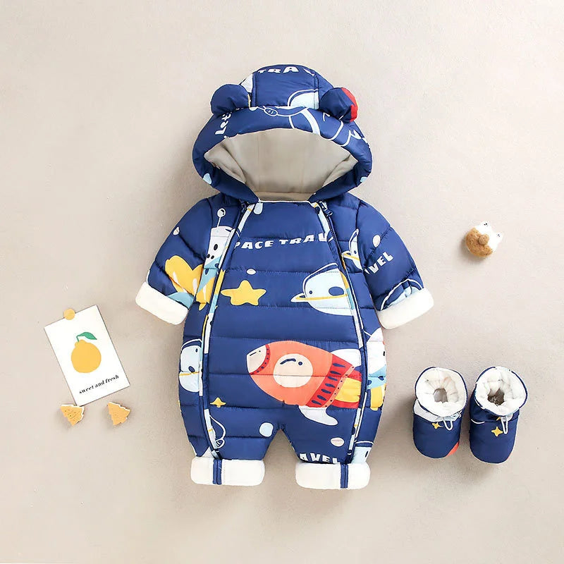 Children Autumn Winter Overall For Infant Down Cotton Thicken Clothes Hooded new born Baby costume Boys Girls Jumpsuit Romper