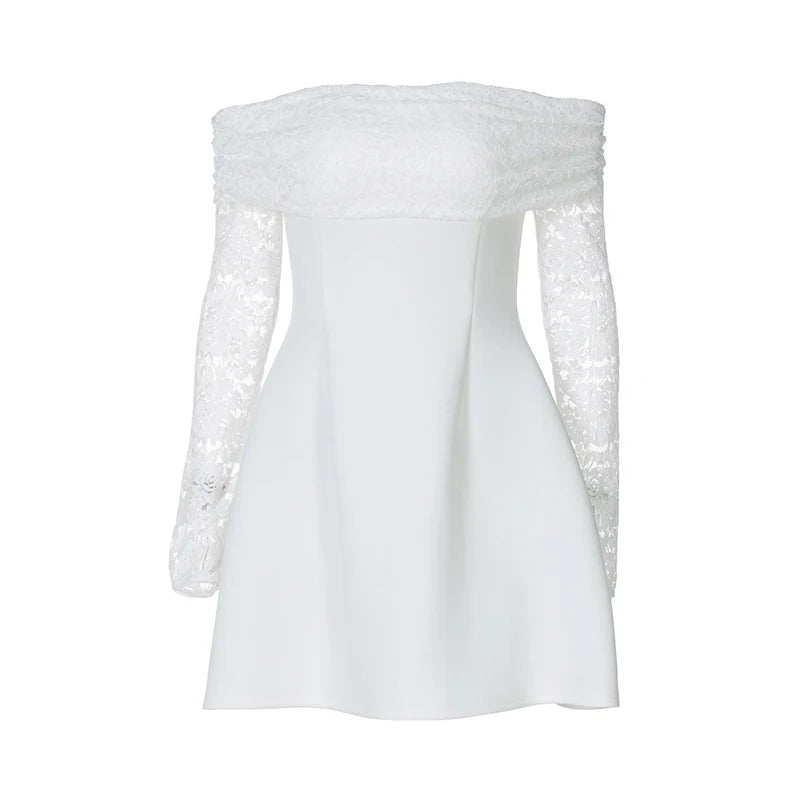 Mozision Off-shoulder Long Sleeve Sexy Mini Dress For Women Robe Strapless Backless High Waist A-line Elegant Club Party Dress