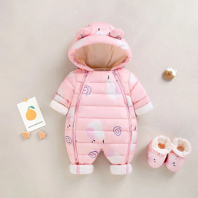 Children Autumn Winter Overall For Infant Down Cotton Thicken Clothes Hooded new born Baby costume Boys Girls Jumpsuit Romper
