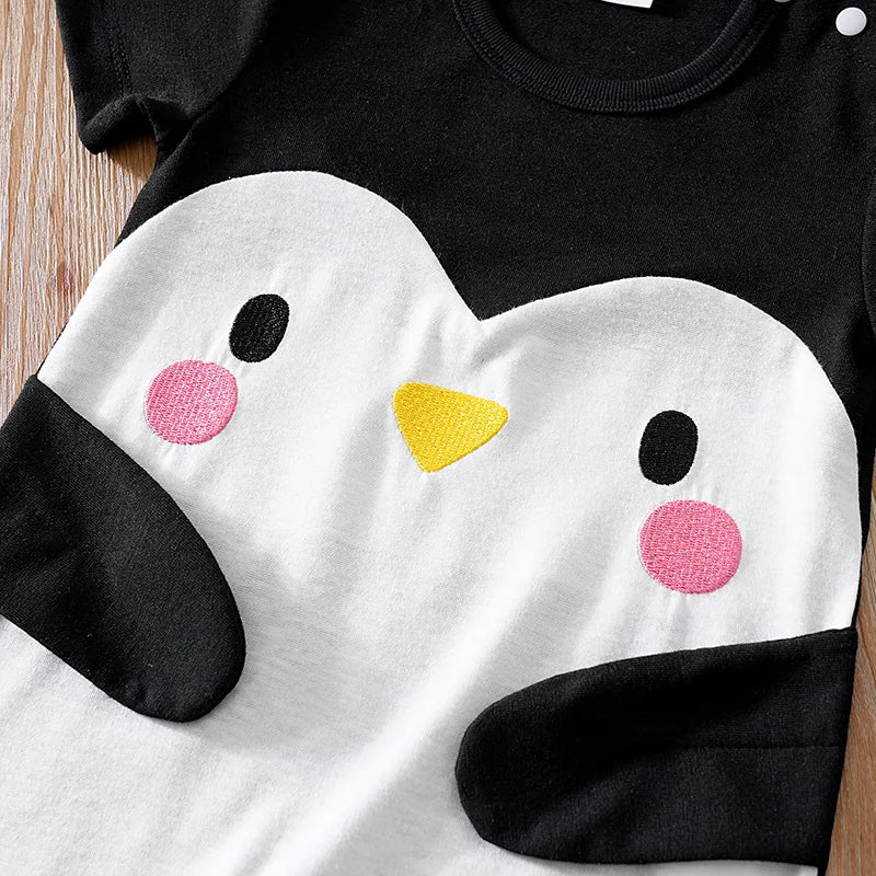 Baby Cute Jumpsuit Cartoon Penguin Pattern Summer Ha Yi Newborn Hoodie Casual Short Sleeve Outerwear