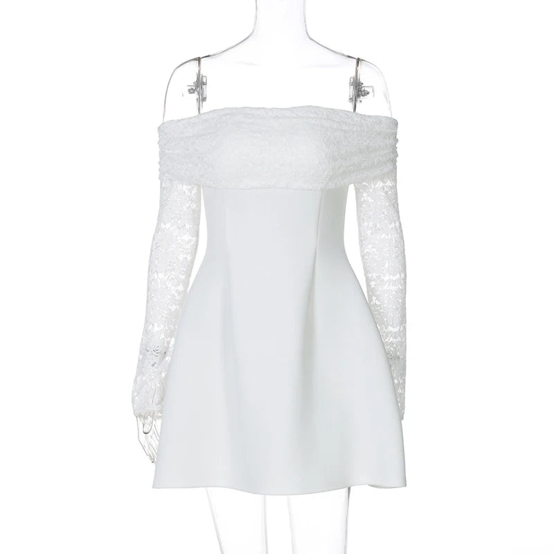 Mozision Off-shoulder Long Sleeve Sexy Mini Dress For Women Robe Strapless Backless High Waist A-line Elegant Club Party Dress