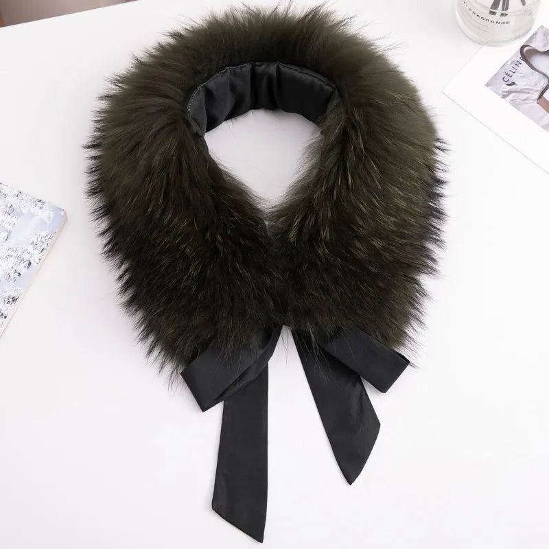 Real Raccoon Fur Collar Winter Neck Warmer Fur Scarf Natural Fur Scarves Women's Luxury Fur Collar For Coat Fur Hood Decorate