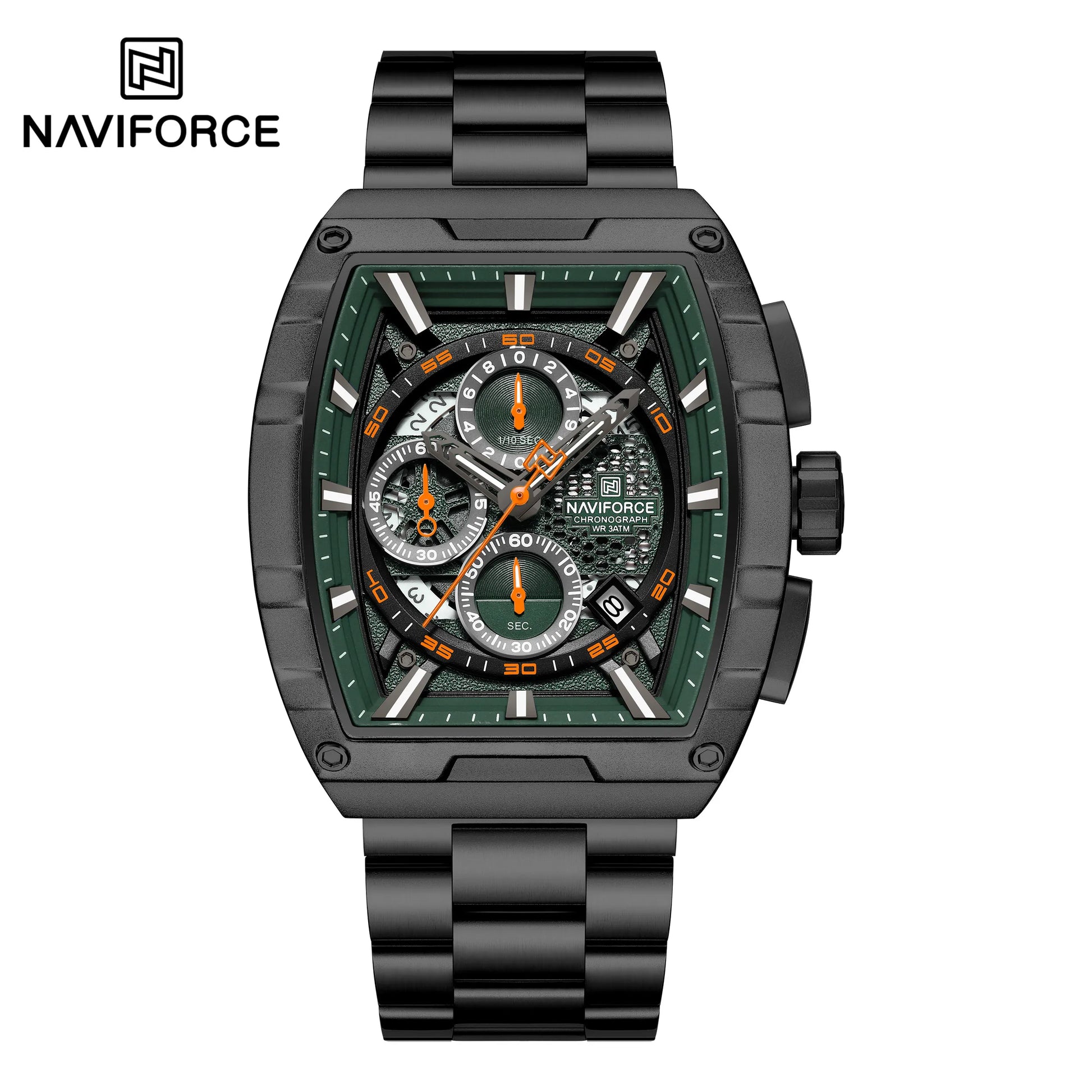 NAVIFORCE Luxury Chronograph Quartz Watch for Men Fashion Tonneau Stainless Steel Man Watches Waterproof Luminous WristWatch
