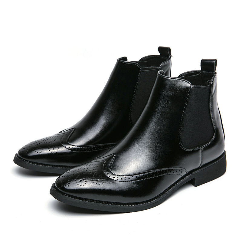 High-top Leather Shoes Men's Pointed Chelsea Booties - Your Shopify