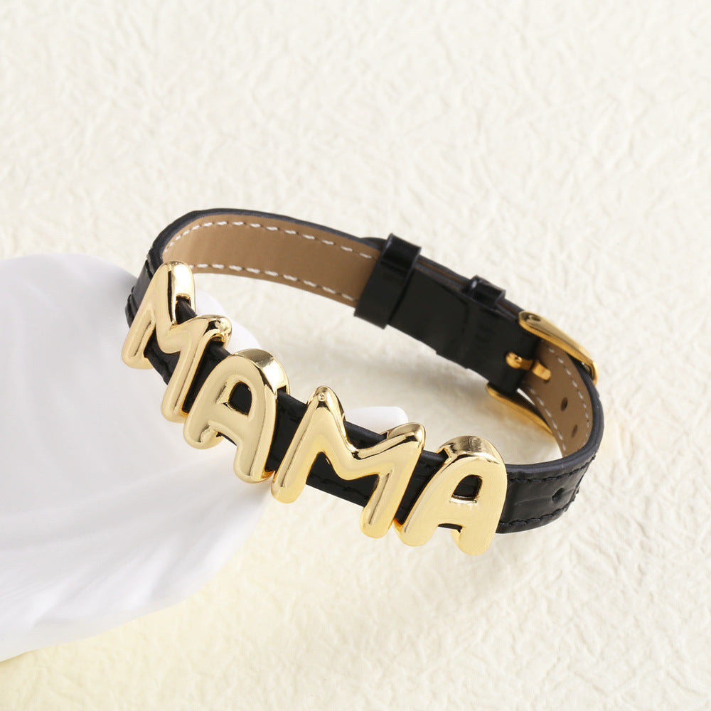 Cowhide Watch Strap Letter Mama Mother's Day Bracelet