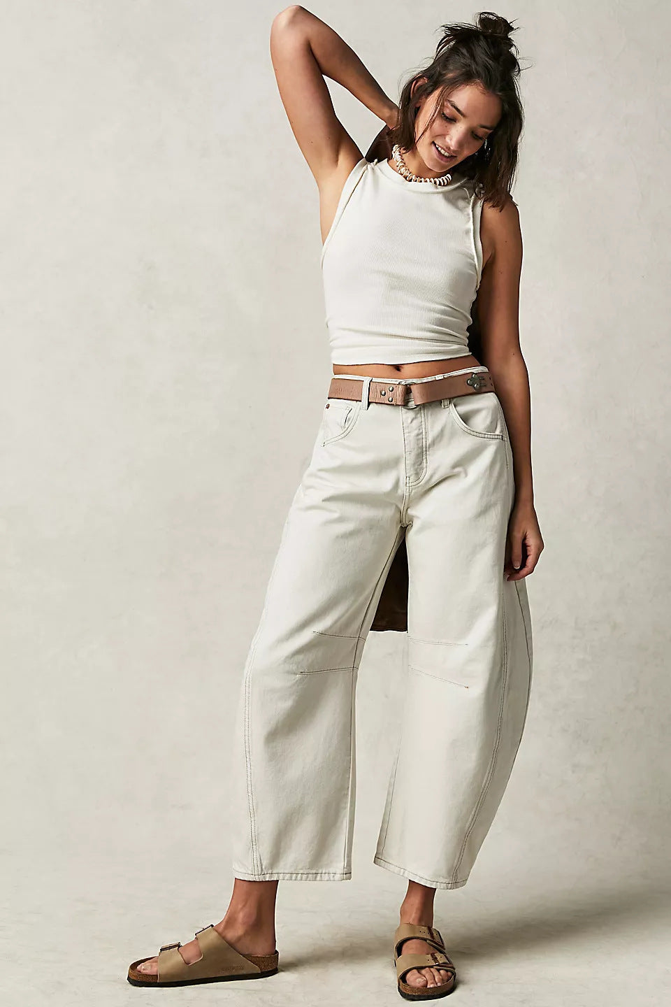High Stretch Mid-Rise Barrel Jeans Fashion Wide Leg Shape Women Casual Baggy Mid Waist Denim Jeans - Your Shopify