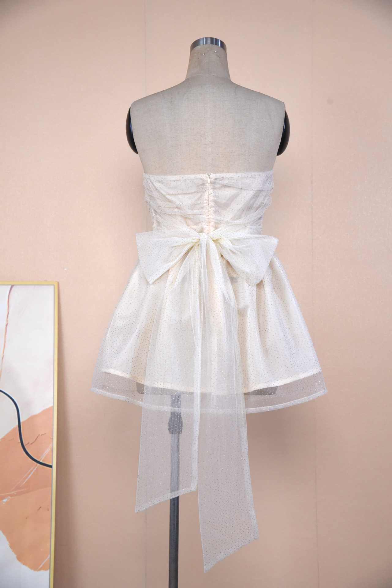 Tube Top Lace Dress With Back Bow-knot Summer Fashion Temperament Mesh Stitching Off-neck Short Skirt - Your Shopify