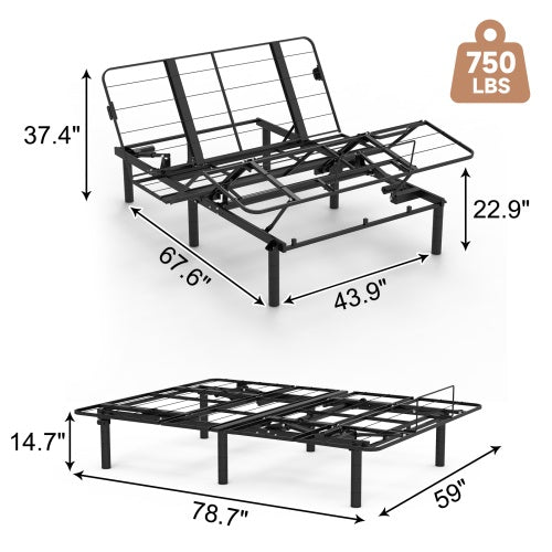 Zero Clearance Adjustable Bed Base Frame Head And Foot Incline Quiet Motor Queen Size Zero Gravity, Dual USB A C Ports - Your Shopify