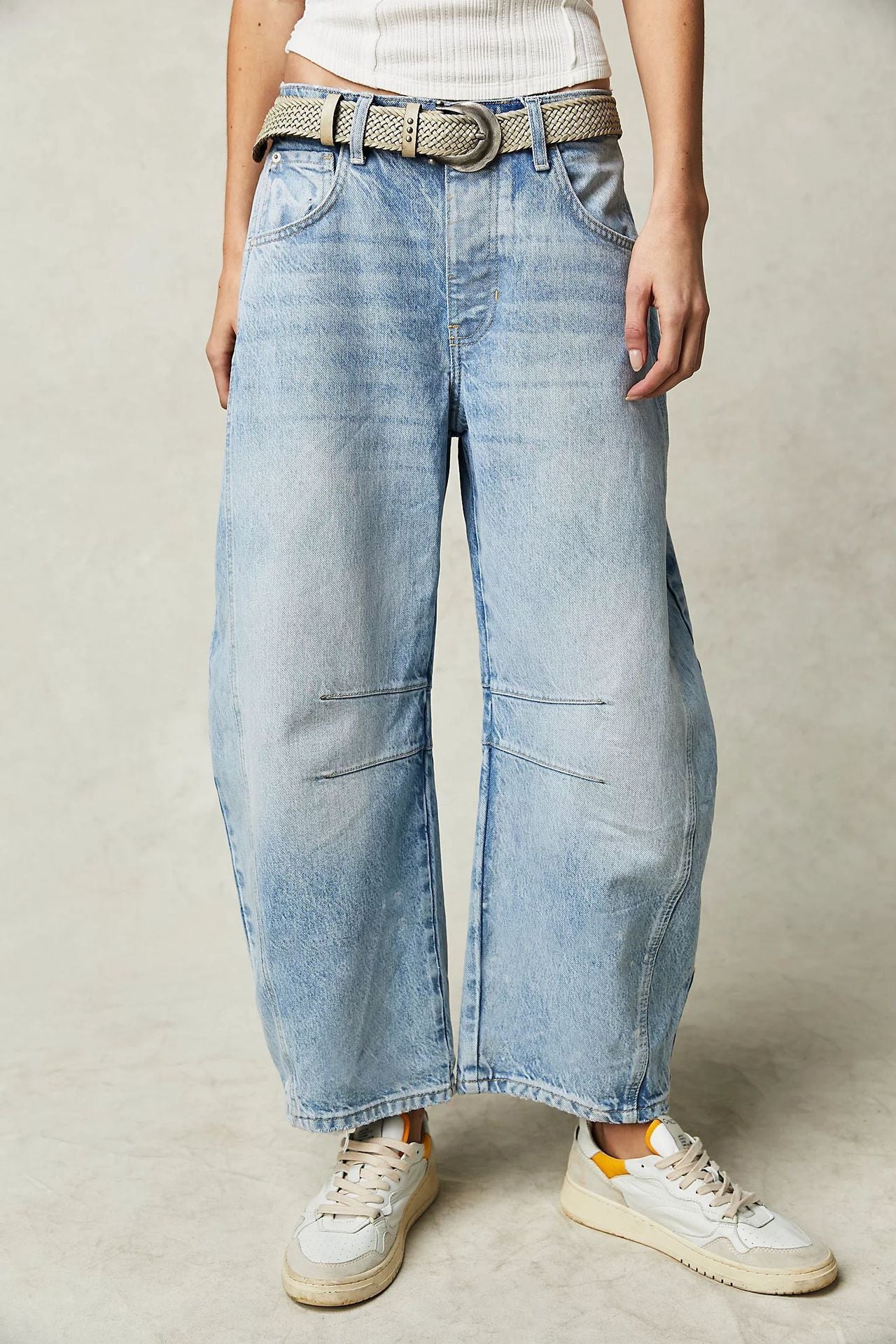 High Stretch Mid-Rise Barrel Jeans Fashion Wide Leg Shape Women Casual Baggy Mid Waist Denim Jeans - Your Shopify
