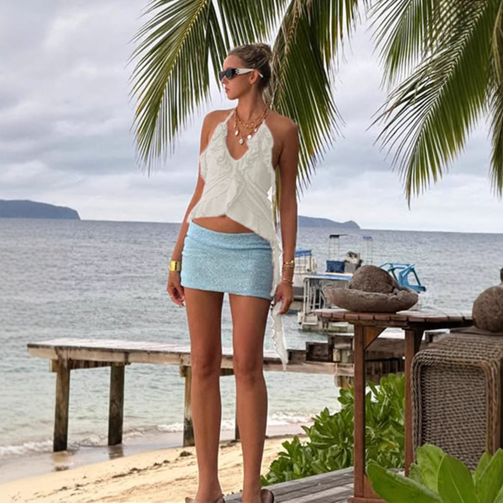 Summer Beach Vacation Style Backless Sexy Short Sling