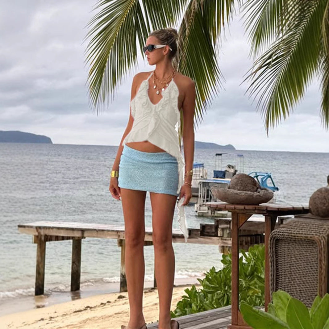 Summer Beach Vacation Style Backless Sexy Short Sling