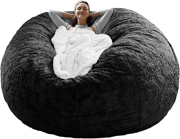5ft Velvet Bean Bag Chair Cover – Soft, Fluffy, Black Slipcover (No Filling)