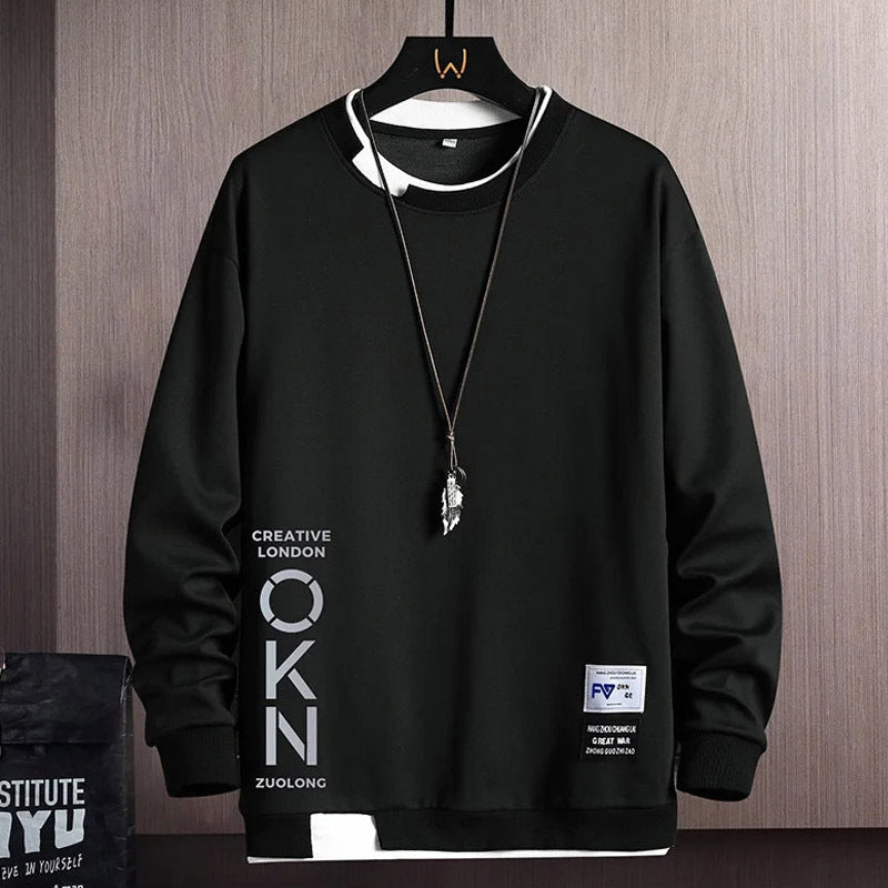 New Mens Casual Sweatshirts Hoodie Fake Two Pieces Letter Print - Your Shopify