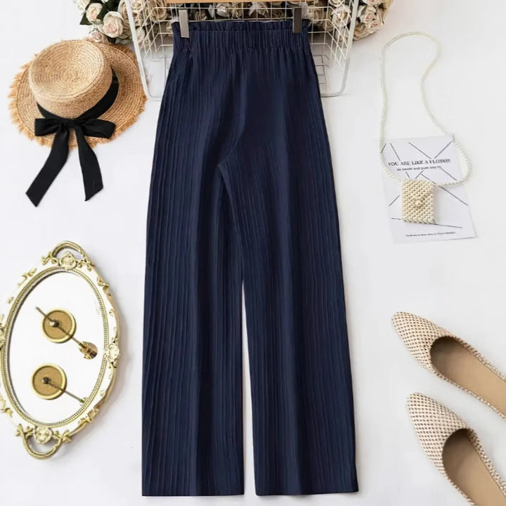 Women's Wide Leg Solid Color Casual Polyester Pant Belt Bow Detail
