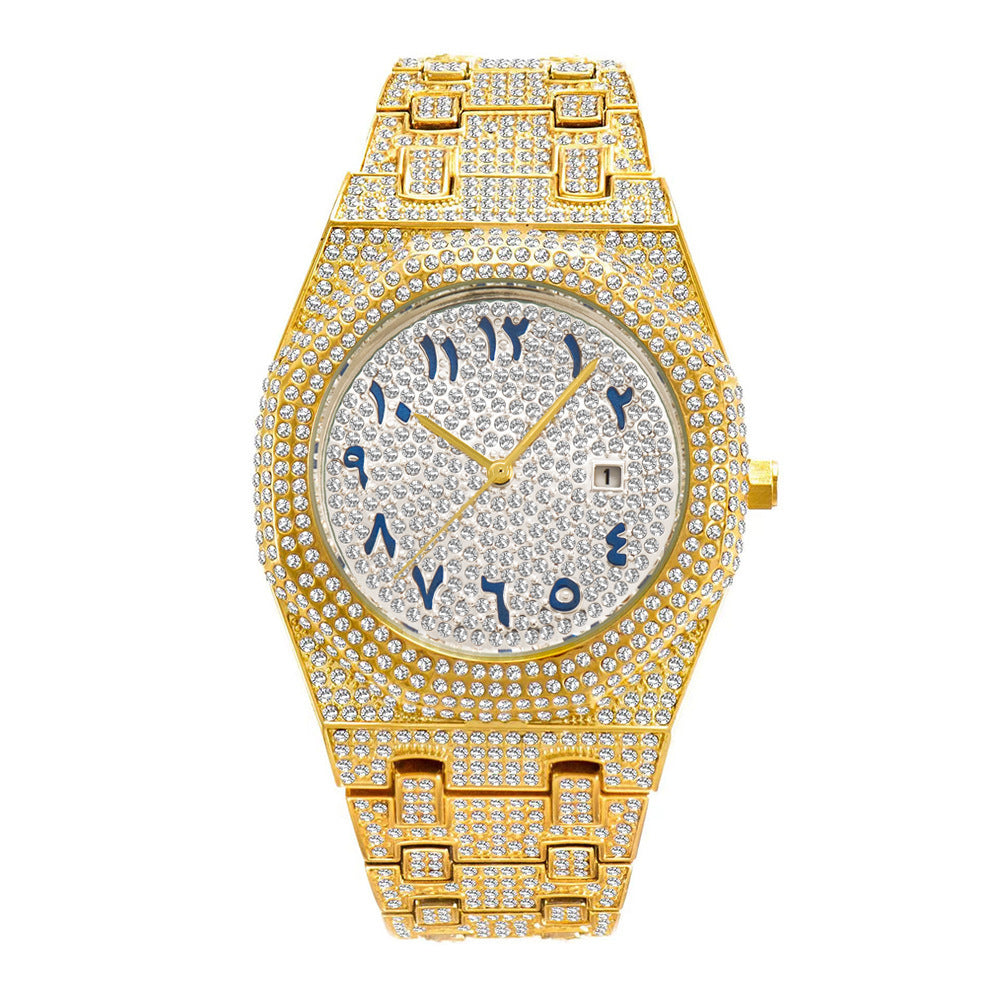 European Hip Hop Full Diamond Arabic Scale Niche Quartz Men's Watch