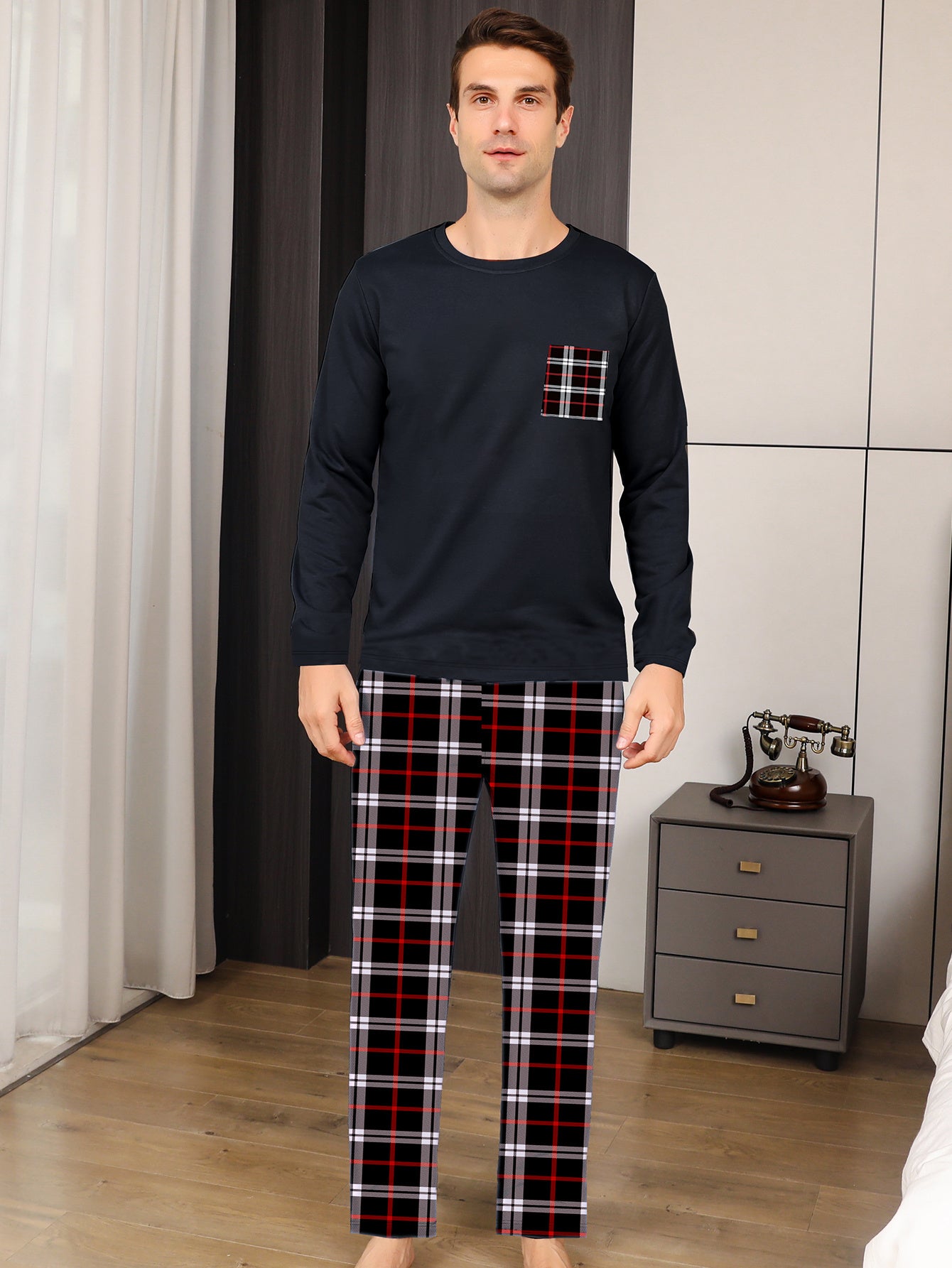 Ice Silk Long Sleeve Long Pants Men's Pajama Set