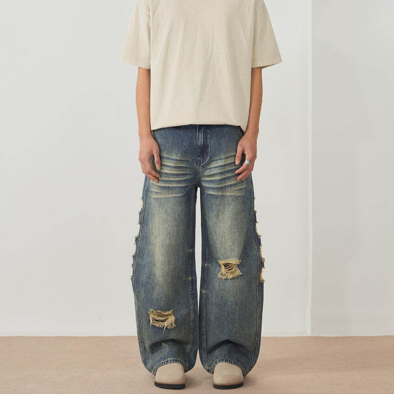Men's Ripped Wide-leg Jeans - Your Shopify