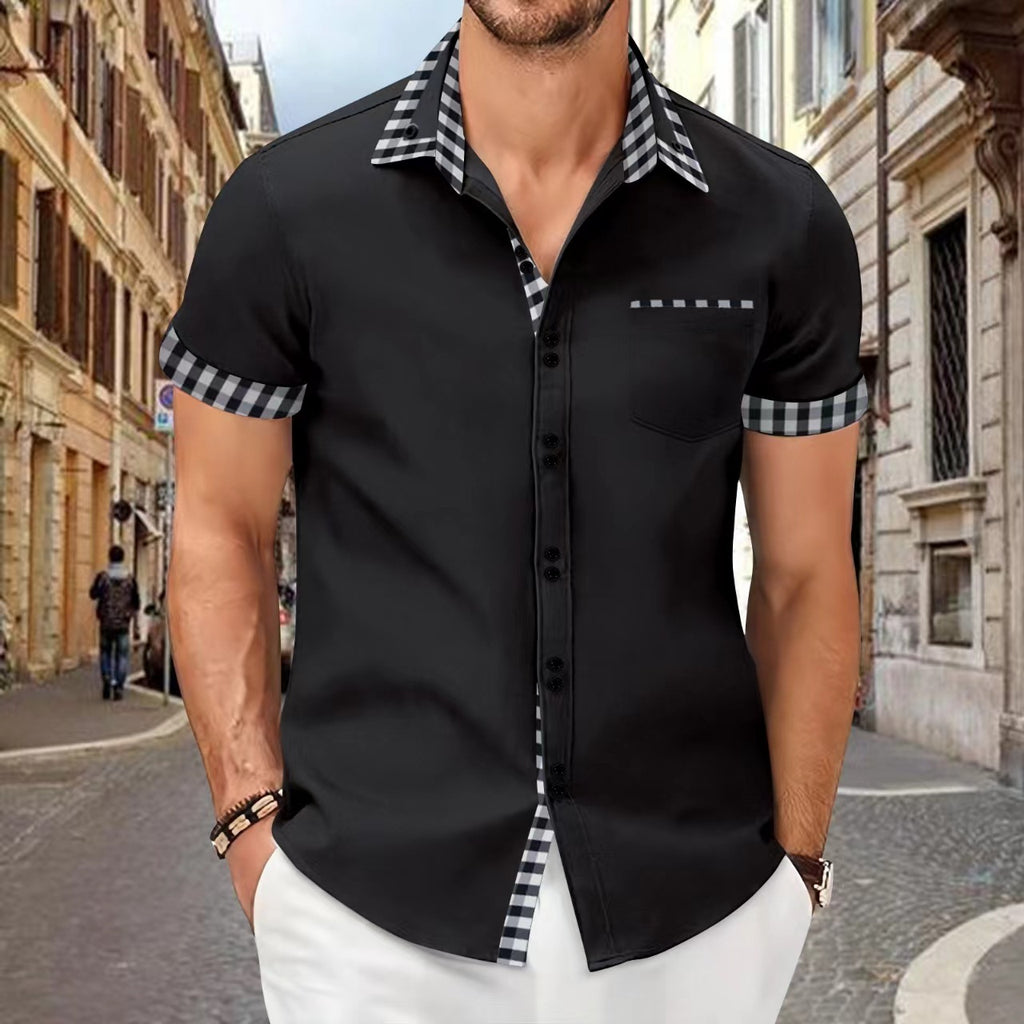 Men's Shirt Casual Pocket Stitching Contrast Color Top - Your Shopify