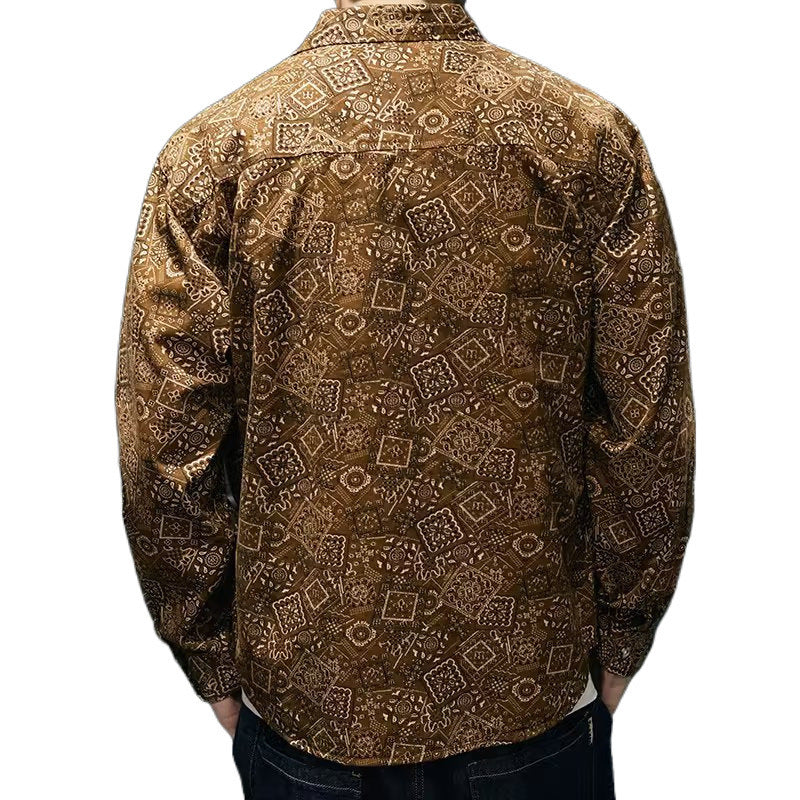 Social Style Denim Printing Men's Lapel Casual Shirt