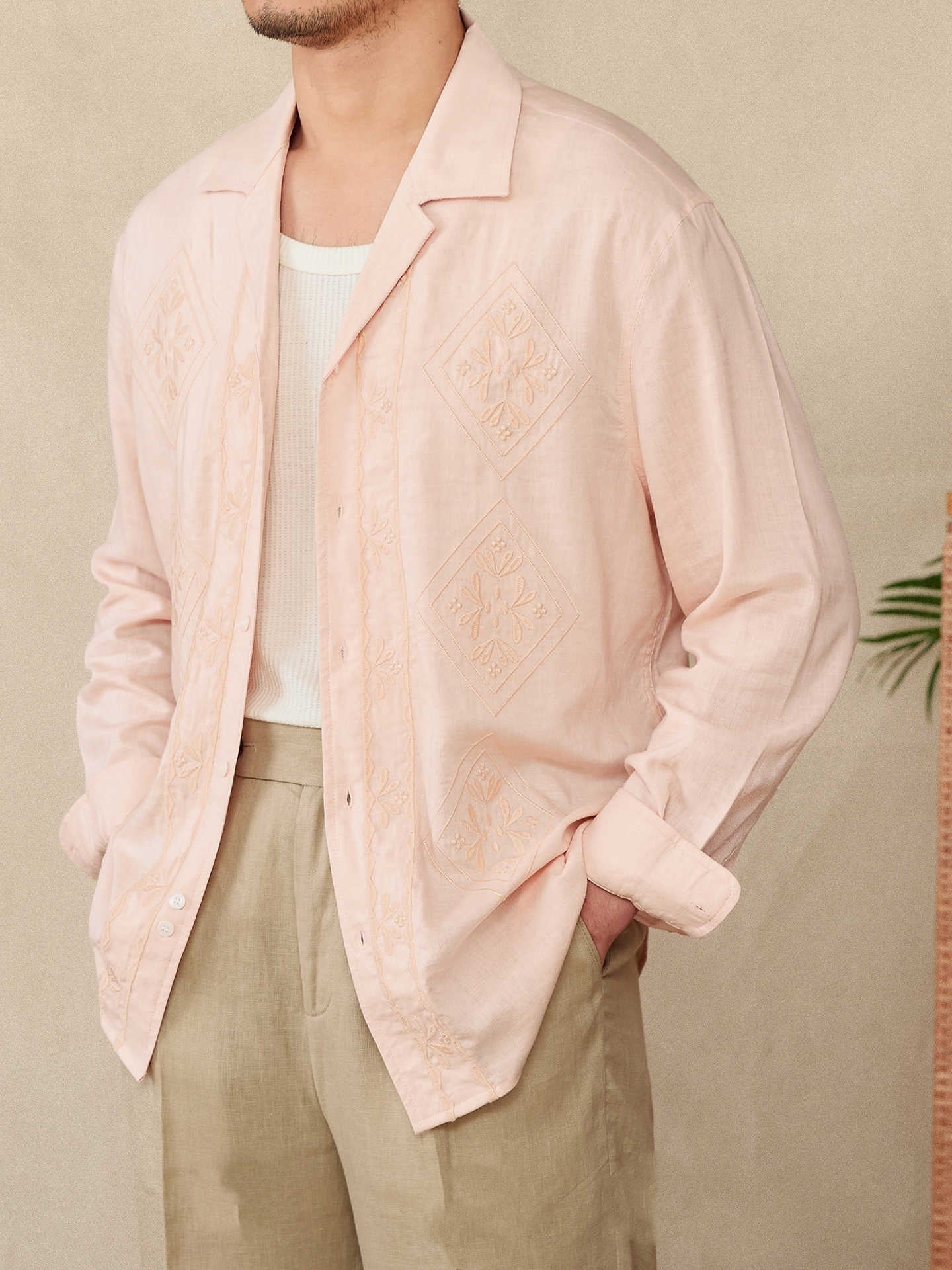 Cotton And Linen Thin Embroidery Cuban Collar Long Sleeve Sunscreen Shirt - Your Shopify