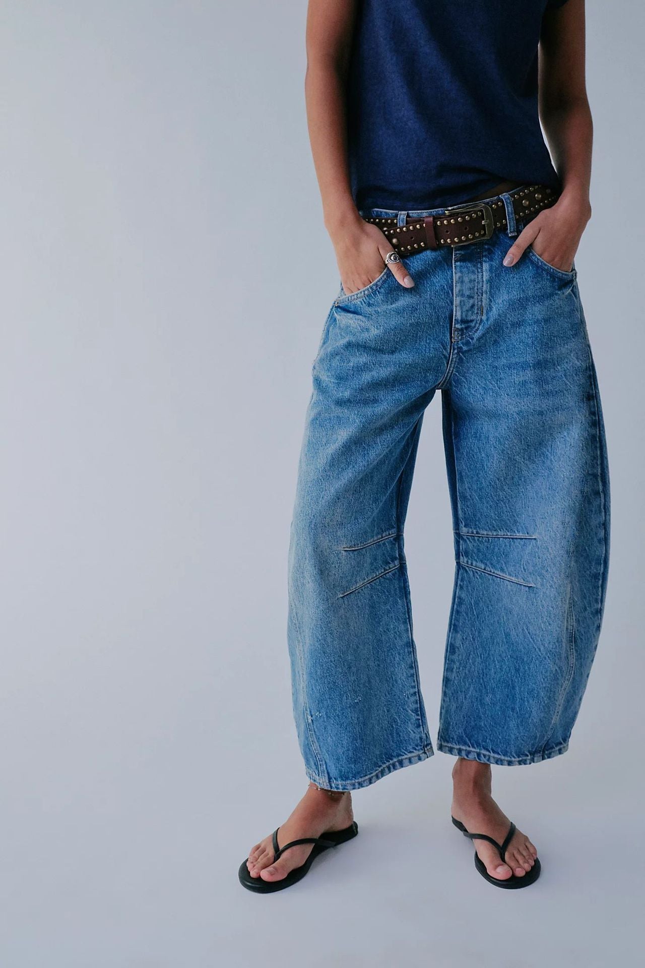 High Stretch Mid-Rise Barrel Jeans Fashion Wide Leg Shape Women Casual Baggy Mid Waist Denim Jeans - Your Shopify