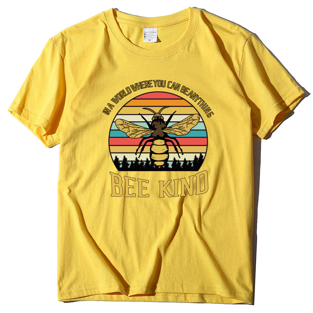 Bee Print Women's T-shirt Letter Print Loose And Popular