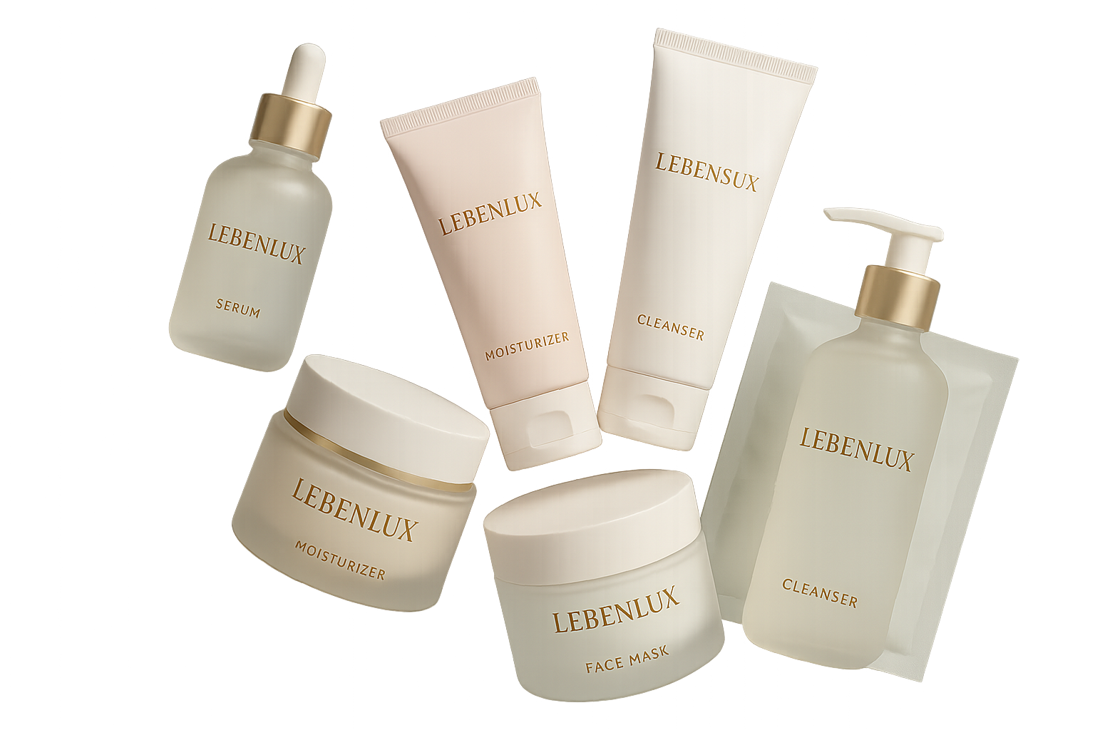 With out background and plz with LebenLux logo on each item also png plz