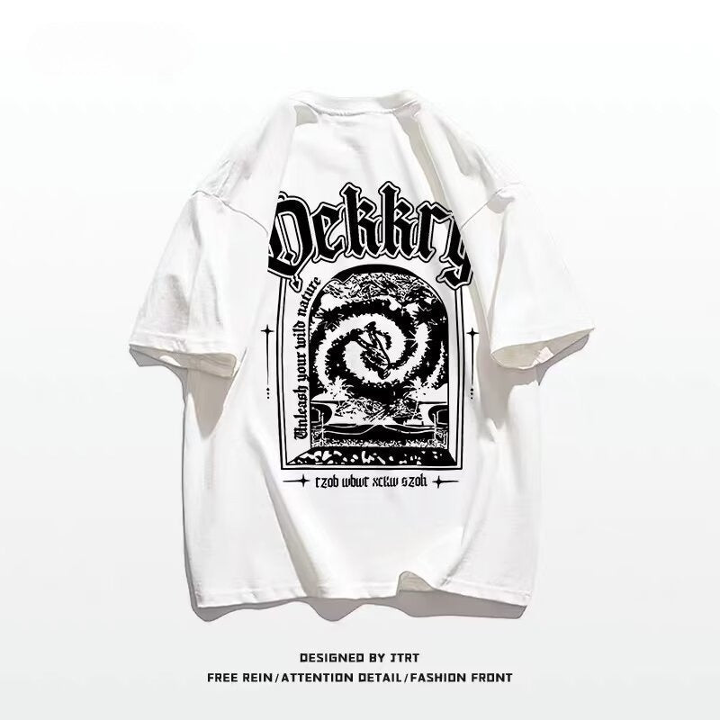 Cotton Summer High Street Fashion American Print Short Sleeve Casual T-shirt - Your Shopify