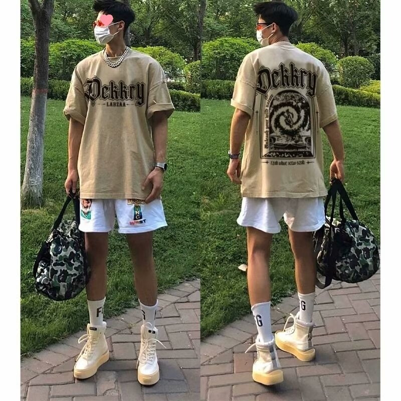 Cotton Summer High Street Fashion American Print Short Sleeve Casual T-shirt - Your Shopify