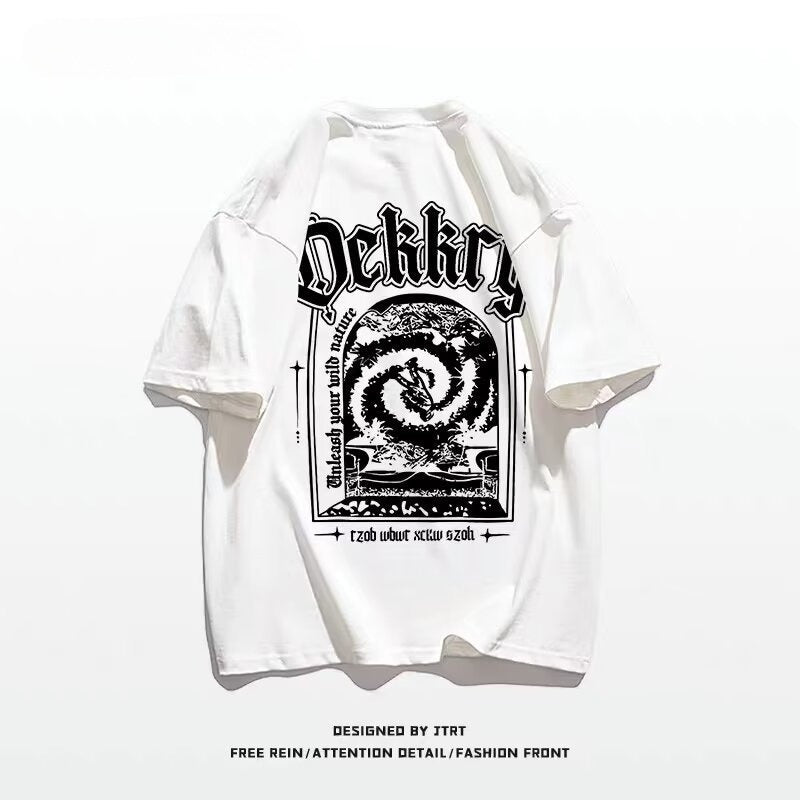 Cotton Summer High Street Fashion American Print Short Sleeve Casual T-shirt - Your Shopify