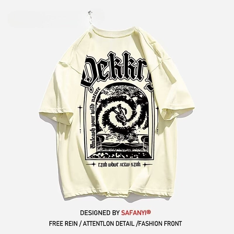 Cotton Summer High Street Fashion American Print Short Sleeve Casual T-shirt - Your Shopify