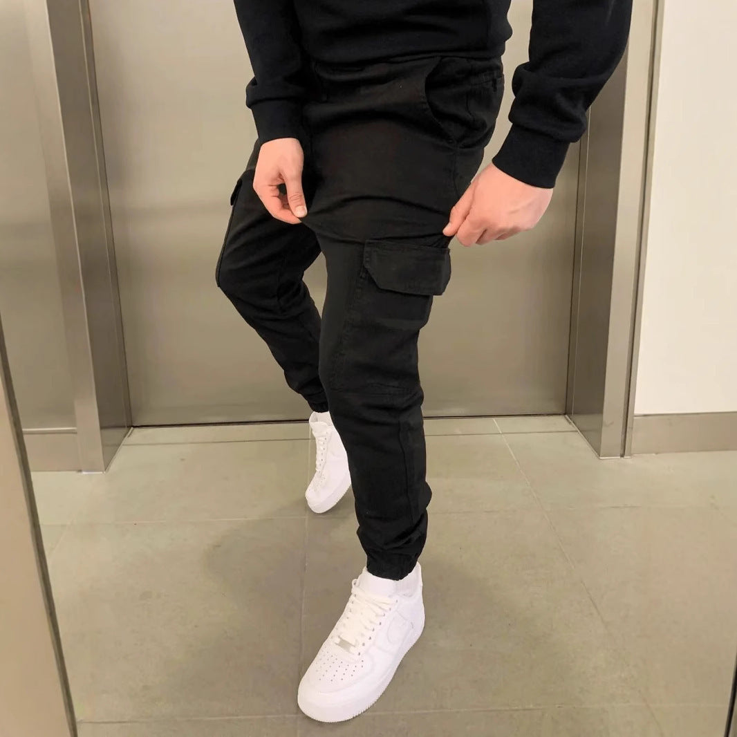 Dimensional Patch Pocket Overalls Lace Elastic Sports Baggy Pants Leisure - Your Shopify